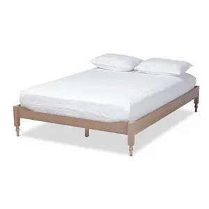 212 MAIN Full Size Platform Bed Frame, MG0011-Antique Oak-Full, French Boho Style with Stepped Detail, Solid Wood Construction, Antique Oak Finish