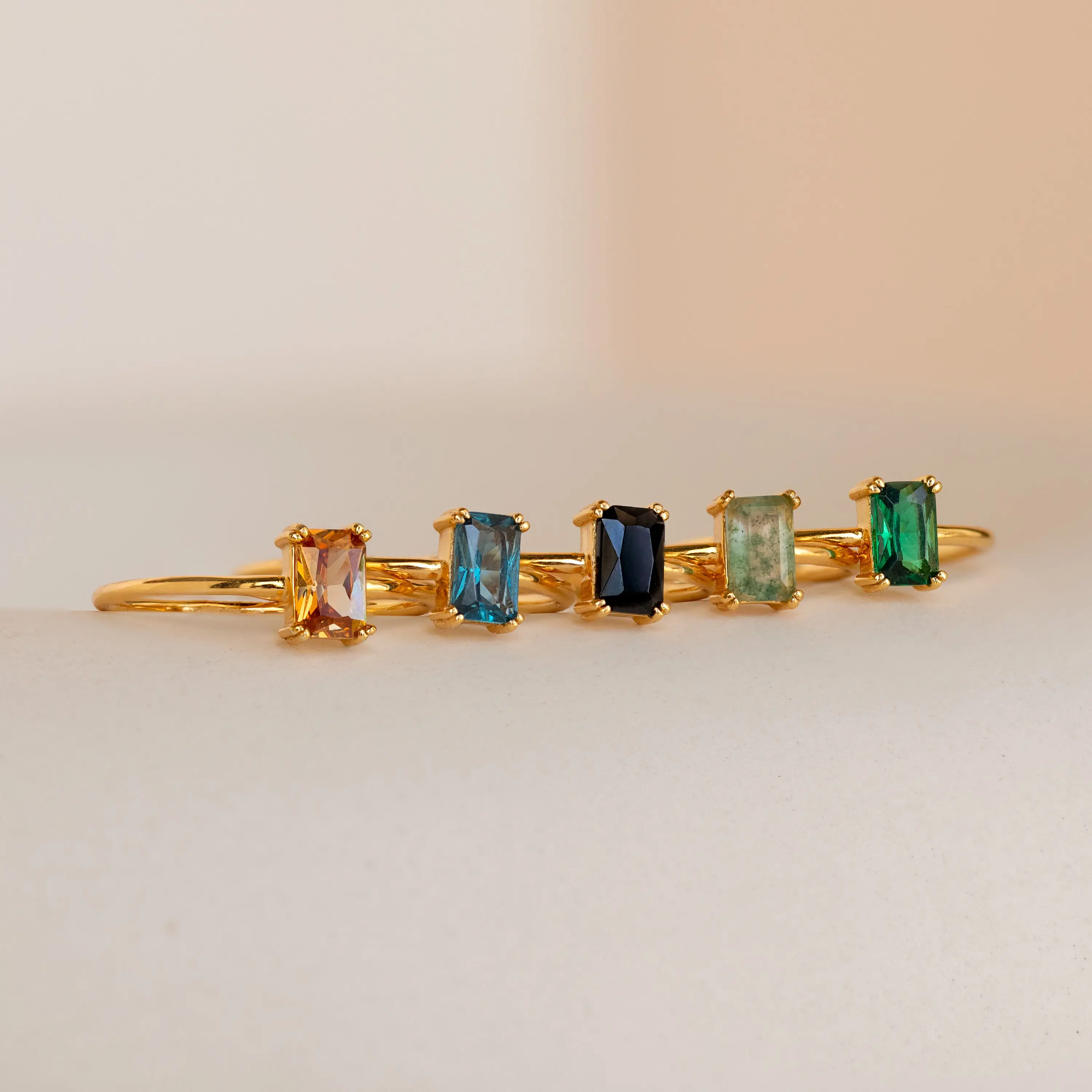 Emerald Cut Solitaire Rings by Caitlyn Minimalist - Dainty Gold Gemstone Ring - Vintage Style Engagement Ring - Art Deco Jewelry - Gift for Girlfriend