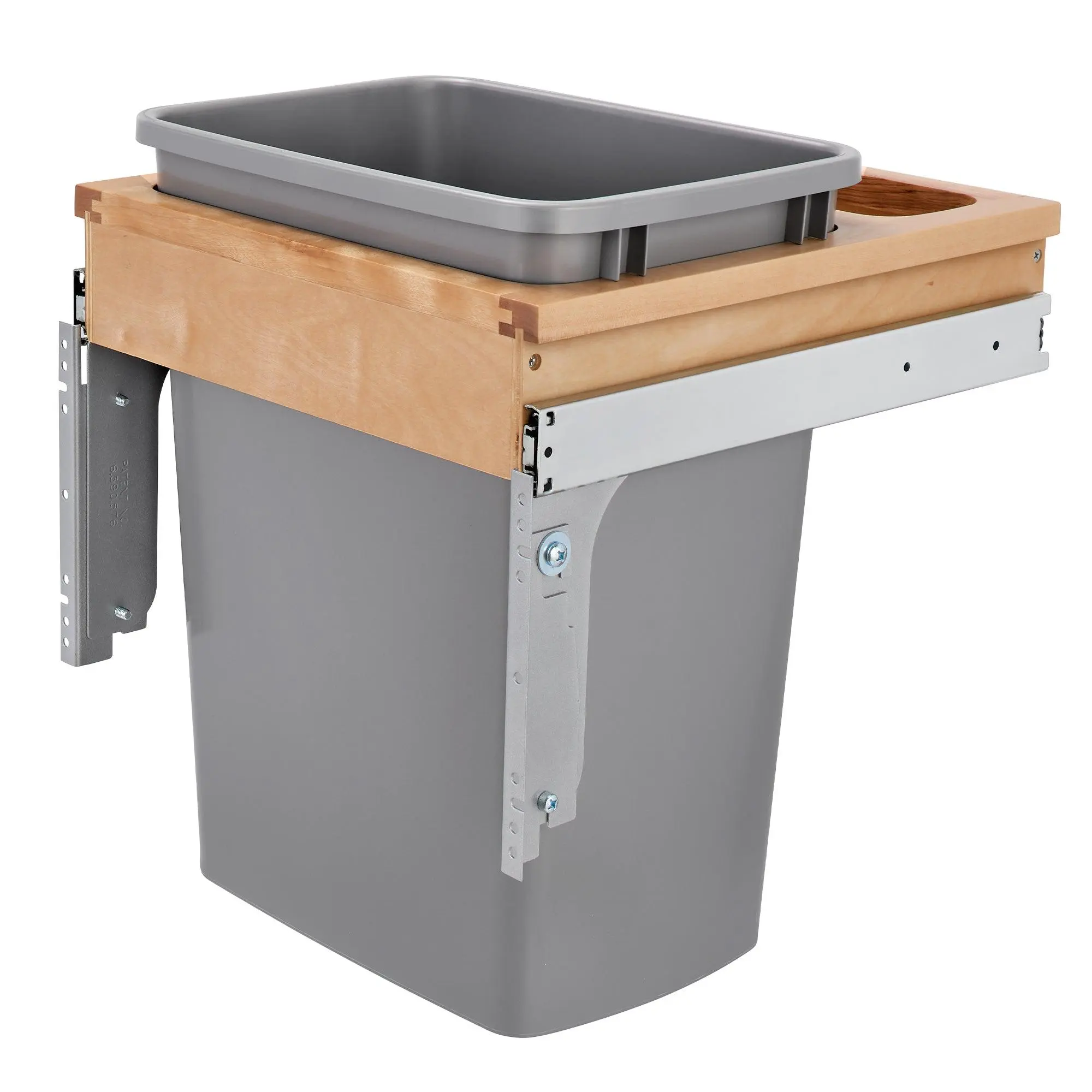 Rev-A-Shelf Pull Out Top Mount Trash Can 35 Quart, Silver, 4WCTM-1816DM-1 Rev-A-Shelf Pull Out Top Mount Trash Can 35 Quart, Silver, 4WCTM-1816DM-1