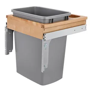 Rev-A-Shelf Pull Out Top Mount Trash Can 35 Quart, Silver, 4WCTM-1816DM-1