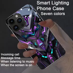 Purple Mecha Colorful Smart Voice-activated Luminous Phone Case is suitable for iPhone 16-12, with smart voice-activated luminous technology, colorful anti-fall, luminous colorful design, and shockproof shell.