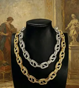 M2-9191 ICED OUT GEOMETRIC LINK CHAIN | FULLY BUSTDOWN HIP HOP NECKLACE | TIKTOK VIRAL BLING JEWELRY summerwins