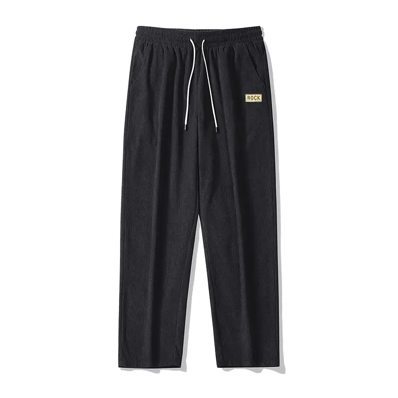 Men’s vintage corduroy pants with drawstring waist, straight fit, loose casual streetwear trousers