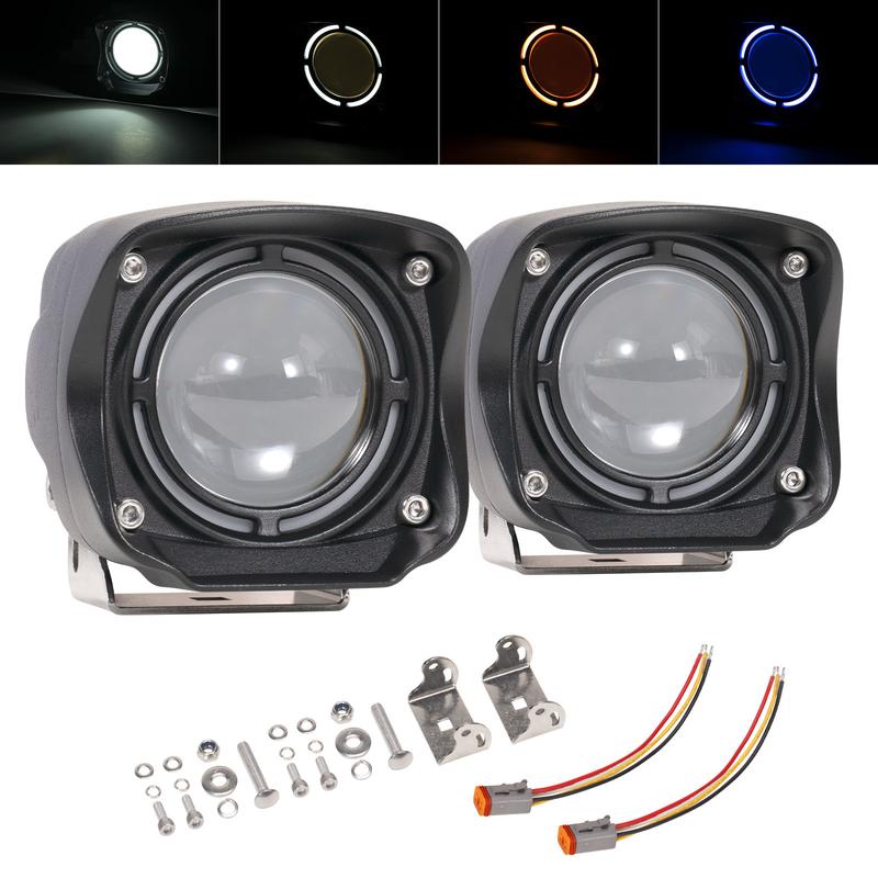 YCHOW-TECH 2PCS Cube Shape LED Driving Pods - 4in, 80W 8000LM Ultra Bright Car Accessories, Yellow-White-Blue DRL Lighting Modes, IP68 Aluminum Alloy Ditch Fixtures, Rectangular Beam, Brackets Included for Vehicle, Boat Use