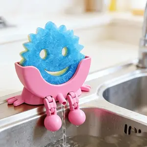 6-Pack Smiley Face Drain Sponge Organiser Rack, Multifunctional Ventilated Durable Home Supply for Kitchen Sink, Countertop Dishwashing Sponge & Cleaning Tool Storage