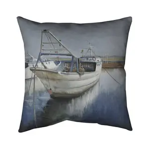 360 Stand 16x16 in. Blue Fishing Boat Coastal Marine Pillow - Polyester Twill Weave Home Decor Accent, Coastal Theme Soft Furnishing Textile