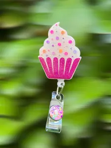 Cupcake Badge Reel, 2”, Retractable Swivel Alligator Clip, Nurse,Teacher, Office, Pediatric, Nutrition
