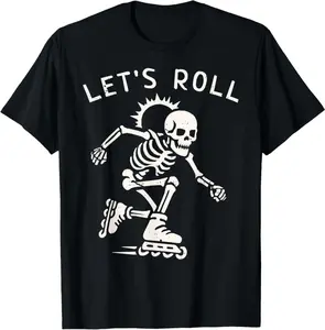 Inline Skating Shirt Skeleton Roller Blading Let'S Roll T-Shirt