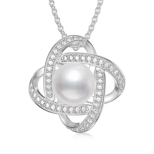 S925 sterling silver love knot natural freshwater pearl necklace, pearl size 10m, can be given as a gift or worn by yourself, with a greeting card