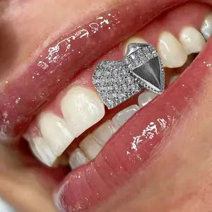 4 pcs Unisex Retro Bohemian Single Tooth Copper Braces with Cubic Synthetic Zirconia - Sparkling Hip Hop Teeth Jewelry for Halloween Parties, Music Festivals & Year-Round Wear, Halloween Jewelry, Festival Tooth Gem, Party Dental Accessory