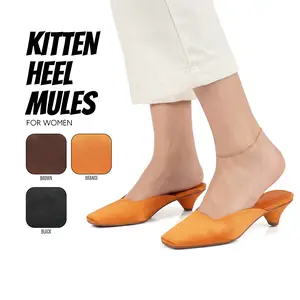 Mules For Women Square Toe Kitten Heel Suede Slip On Summer Heeled Sandals Gifts Slides for Party Casual Outings Festival Travel Dress Shoes Spring Heels