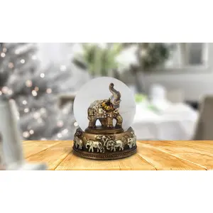 3"H Bronze Thai Elephant Glitter Snow Globe Statue Decoration Figurine