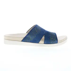 Spenco Twilight Ellie SP1070PEA Womens Blue Wide Suede Slides Sandals Shoes