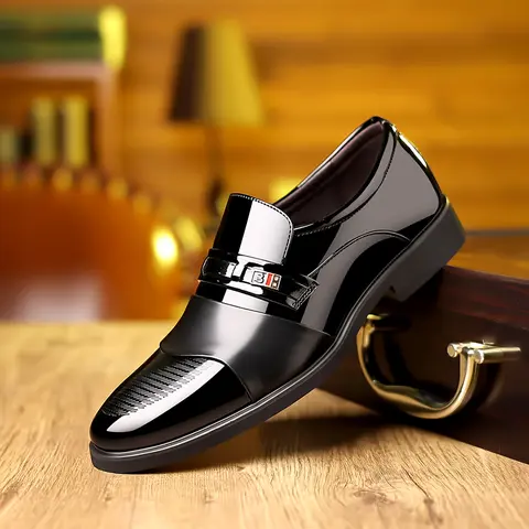 Men's Minimalist PU Leather Oxford Slip-On Loafers - Elastic Laces, Lightweight, Comfortable, Slip-Resistant, Synthetic Less Than Ankle Closed Toe Footwear with Rubber Sole, for 20-60 Yrs Old, All Seasons, Office Formal/Casual (US6.5, US11)