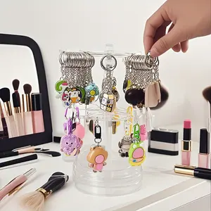 1pc Double-Layer Rotating Detachable Adjustable Jewelry Display Stand - Clear Plastic Multi-Hook Durable Storage Organizer for Necklaces, Keychains, Earrings - Home & Store Counter Use, Jewelry Holder, Rotating Hook Design, Durable Plastic Organizers