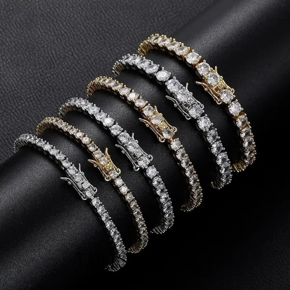 Moissanite Tennis Bracelet, 10.5-14 Karat Lab Simulation Diamond Bracelet, Women's 18K White Gold Plated 925 Sterling Silver Men's Bracelet 4mm D Color VVS1 round Cut Moissanite Bracelet, Women's Men's Jewelry Gift, BraceletTALISA