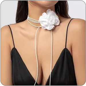 Vintage Flower Choker Necklace Gothic Large Rose Neck Chain Long Wrap Leather Collar Tie Floral Women Neck Accessories Bridal Jewelry for Women