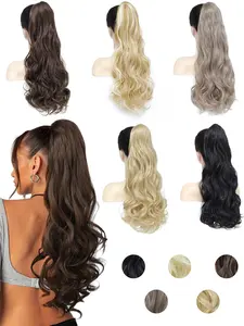 24 Inch Claw Clip in Ponytail Extensions Long Body Ponytail Extension, Long Natural Fluffy Hair Piece, Synthetic Hair Piece for Women, Heat Resistant Hair Piece for Daily & Party Hairstyle Ideas, Wavy Synthetic Hairpiece