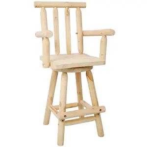 Dreamzon Rustic Bar Stool - Fir Wood Construction, Chair with Footrest,Wide Armrest, Rustic Kitchen Stool, Tall Bistro Chair for Dining Room, Restaurant, Pub, 4-Foot,Light brown color