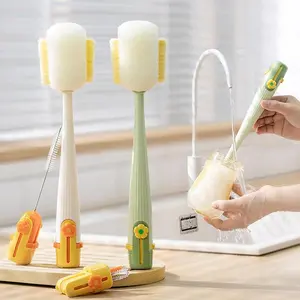 5-in-1 Multi-Functional Water Bottle Cleaning Brush - 360° Bottle Cleaning Brush with Long Handle - Gap Cleaning Brush, Soft Bristle Cup Cleaner for Baby Bottles, Sports Bottles, Hydro Flasks, Lids, Teapots, Bowls & Home Kitchen Tasks  in  1  cleaning  br