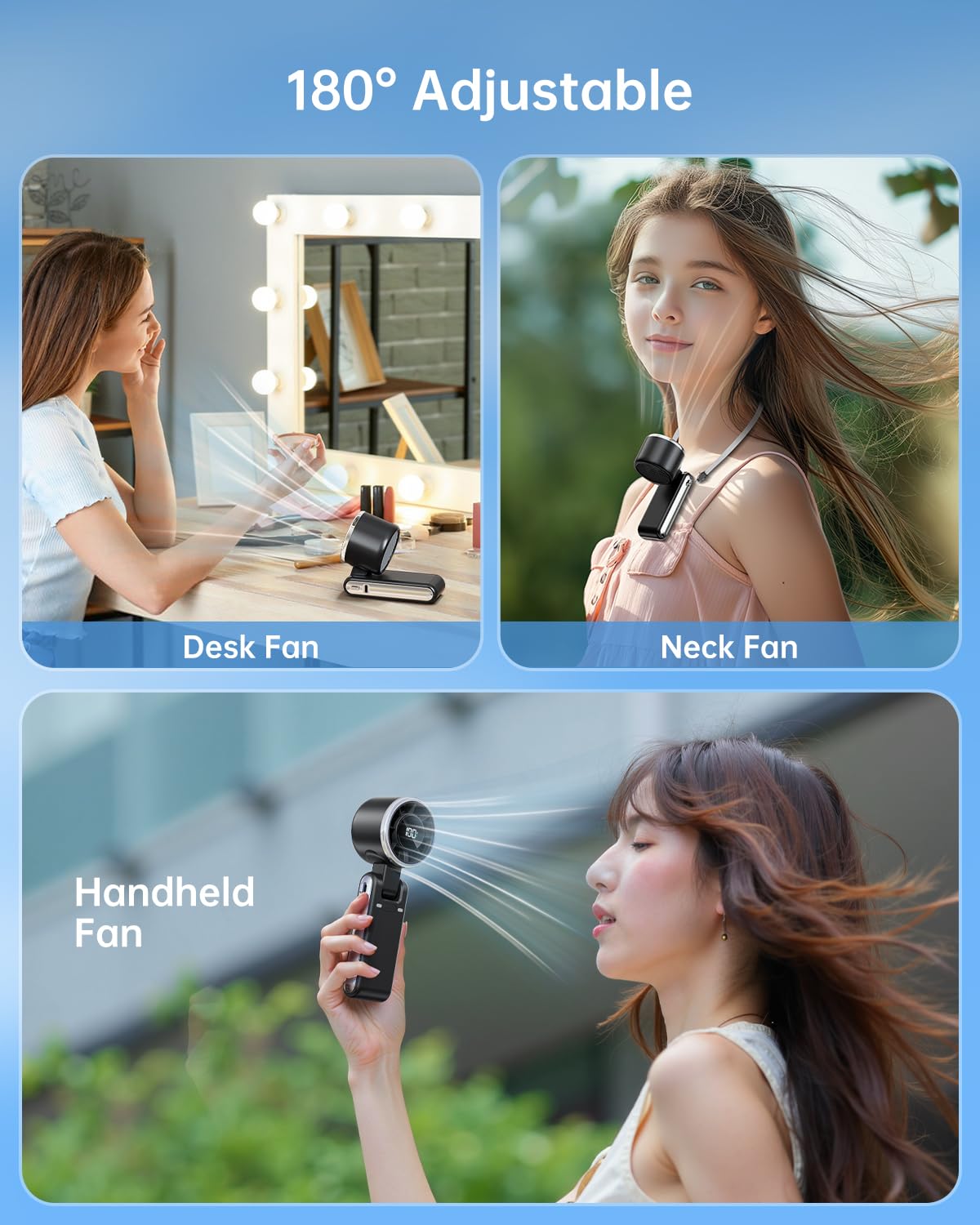 Portable Handheld Turbo Fan, 5 Gear Wind, Battery Operated, Up to 12 Working Hours, 3 IN 1 Hand Fan for Outdoor Activities, Travel, Beach Portable Handheld Turbo Fan, 5 Gear Wind, Battery Operated, Up to 12 Working Hours, 3 IN 1 Hand Fan for Outdoor Activities, Travel, Beach