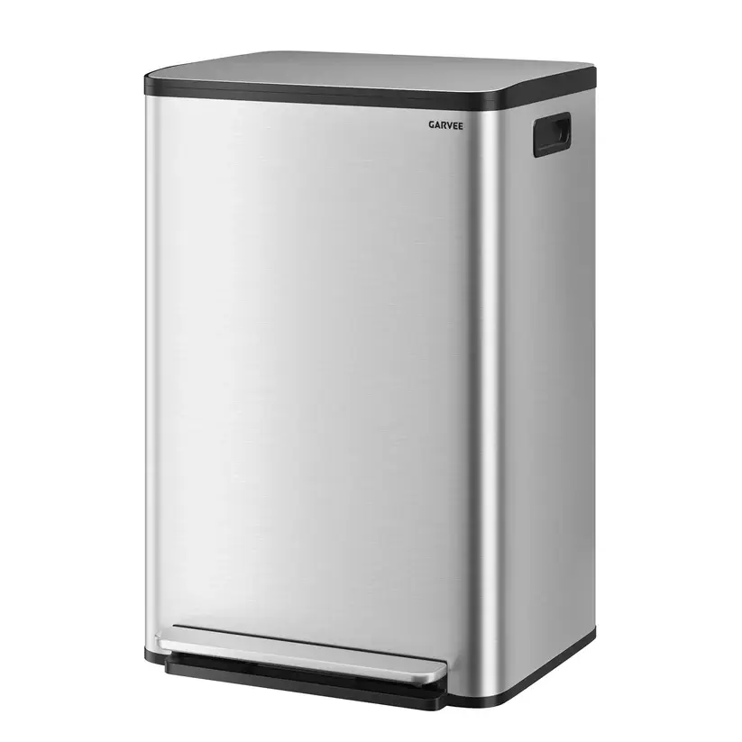 [FLASH SALE] Garvee 16.4"W Stainless Steel Step Trash Can - Dual-Compartment Recycle Garbage Bin with 150,000+ Step Lifespan Pedal