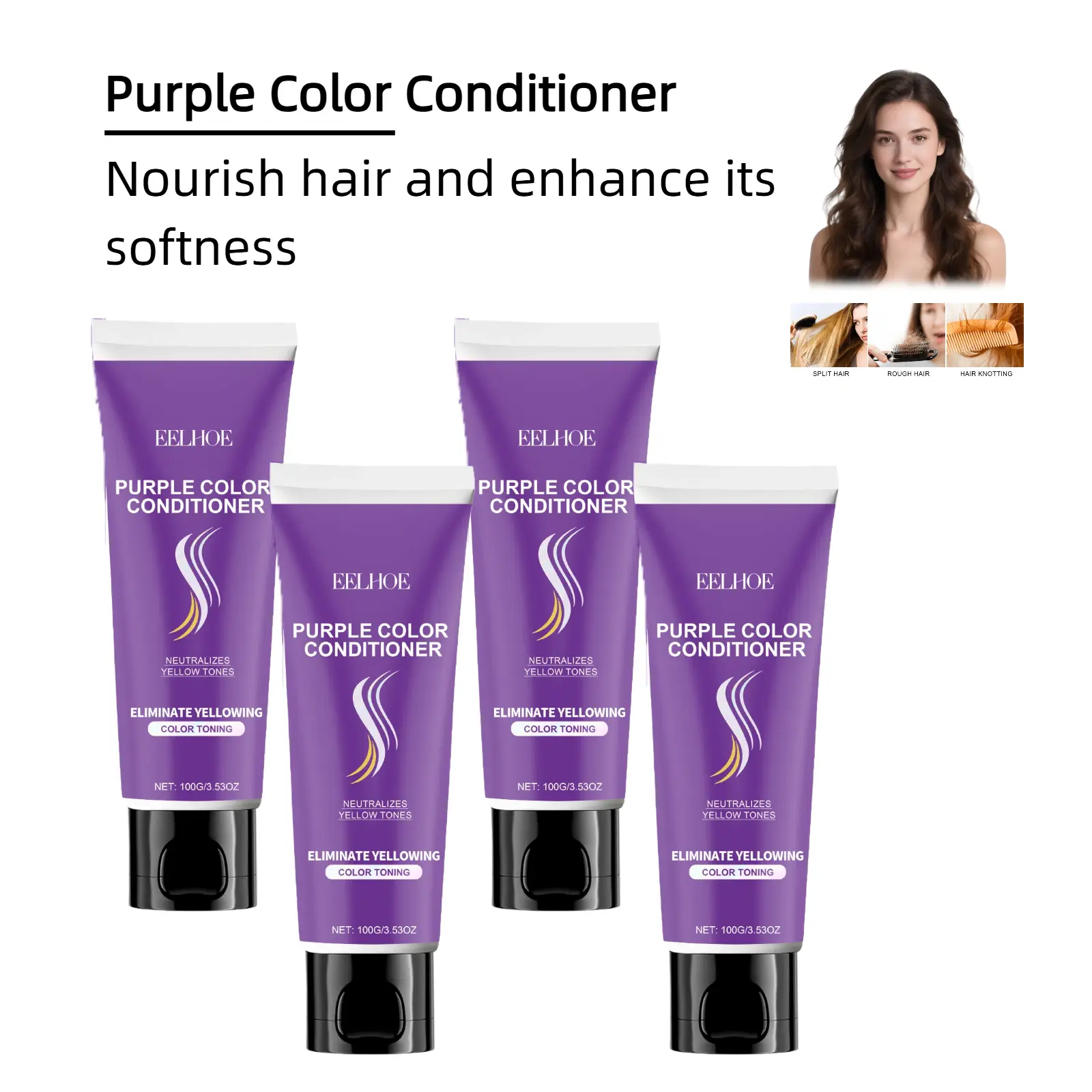 Purple Color Conditioner -- Deeply neutralizes brassy tones, restores vibrant hair color.Locks in color & hydrates, prolongs hair color longevity.Softens & nourishes, enhances hair strand strength.Ideal for fall & winter, moisturizes to prevent dryness