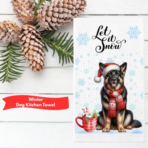 Winter Dog Kitchen Towel