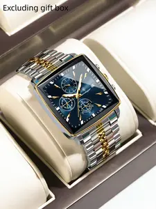 Poedagar Fashion Men's Watch Waterproof Date Men's Square Watch Daily Outdoor Activities Stainless Steel Quartz Men's Watch Modern Waterproof Watch