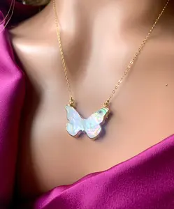 Mari-Pink Abalone Shell Butterfly Necklace