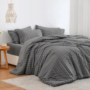 Seersucker Comforter Set, 5/7 Piece All Season Lightweight Bed in a Bag Bedding Set with Comforter, Flat Sheet, Fitted Sheet, Pillowcases and Shams | Soft, Breathable, Lightweight