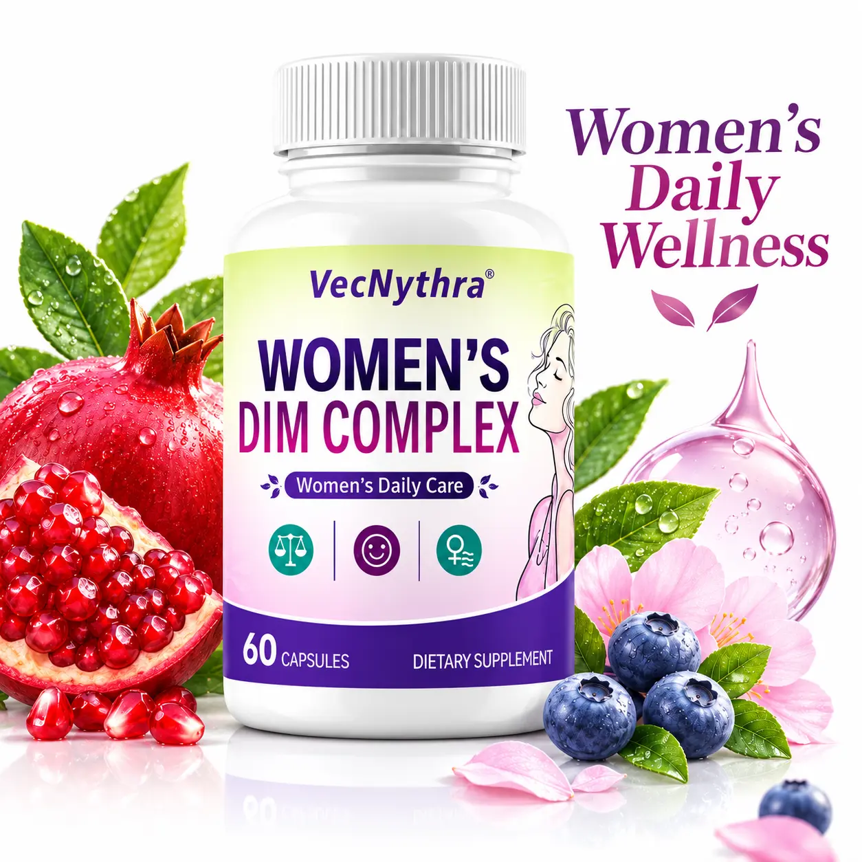 Women's DIM Complex Supplement, 100mg DIM with Zinc, Vitamin B3, B6, Hyaluronic Acid, Natural Source Pomegranate & Blueberry Extracts, Women's Health Matters Daily Care, Antioxidant & Energy Support, 60 Capsules