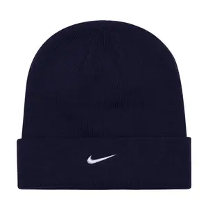 Nike Adult Unisex Beanie Winter Hat – Warm Knit Cap Cuffed Skull Cap for Cold Weather | Athletic Sideline Beanie for Running Training Outdoor Sports Everyday Wear | One Size Fits Most (Navy/White)