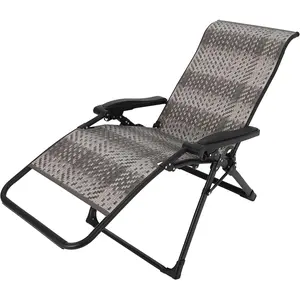 PE Rattan Lounge Chair with Adjustable Backrest, Foldable Patio Sun Lounger with Wide Armrests, Heavy Duty Steel Frame for Outdoor, Garden, Beach, Poolside