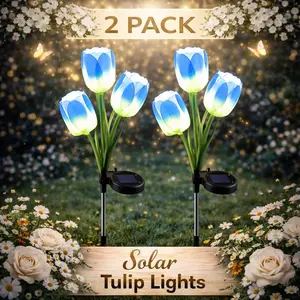 EVEDIOR 2 packs of outdoor waterproof solar tulip flower lights, gifts for mothers, garden solar light decorations, solar garden decorative items, and solar courtyard decorative items.