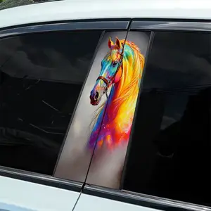 2 pieces of rainbow gradual change horse theme car sticker, Decal - durable vinyl B-pillar protective film, fantasy theme self-adhesive body decoration, easy installation, weather-resistant vehicle accessories, dynamic art design