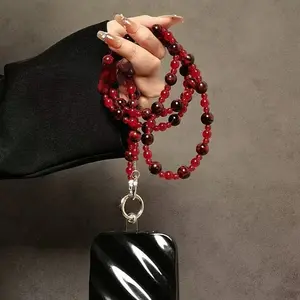 [A203] Luxury Premium Red Handmade Beaded Long Crossbody Phone Strap Lanyard Chain Mobile Phone Case Bag Versatile Universal Pendant Tide