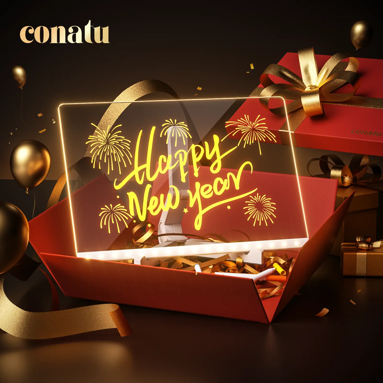 【Christmas Gift, Halloween Gift】conatu Eye-Caring LED Drawing Board, 11.9"x7.9" Acrylic Light-Up Erasable Writing Board with Stand, Markers & Cloths,