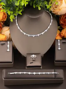 Classic Minimalist Jewelry Set for Women, Includes Earrings, Necklace, Bracelet, Ring, Cubic Zirconia, Perfect for Daily Wear and Parties