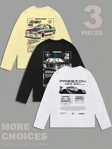 Men's Heavyweight Long Sleeve T-Shirts, Coconut Tree Graphic Print, Premium Fabric, Layered Wear, Comfortable Fitted Fit, Casual & Sports Style