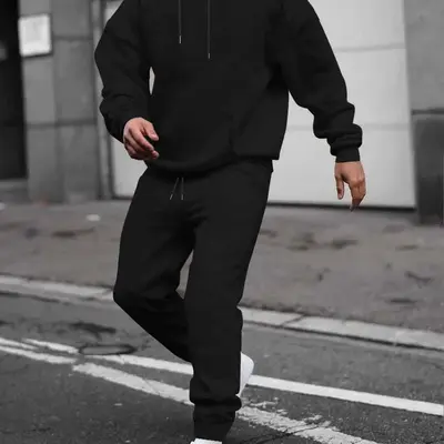 Casual Black Hoodie Outfit Men Mens Black Hoodie Set TikTok Shop