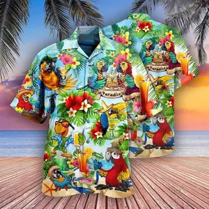 Parrot Tropical Full-Print Hawaiian Shirts, Funny Bird Paradise Graphic Top, Colorful Summer Cocktail Pattern Hawaiian Shirts, Casual Aloha Style Vacation Daily Wear for Men Women # TikTokMadeMeBuyIt # TropicalVibes # ParrotTee # SummerFashion # AlohaStyl