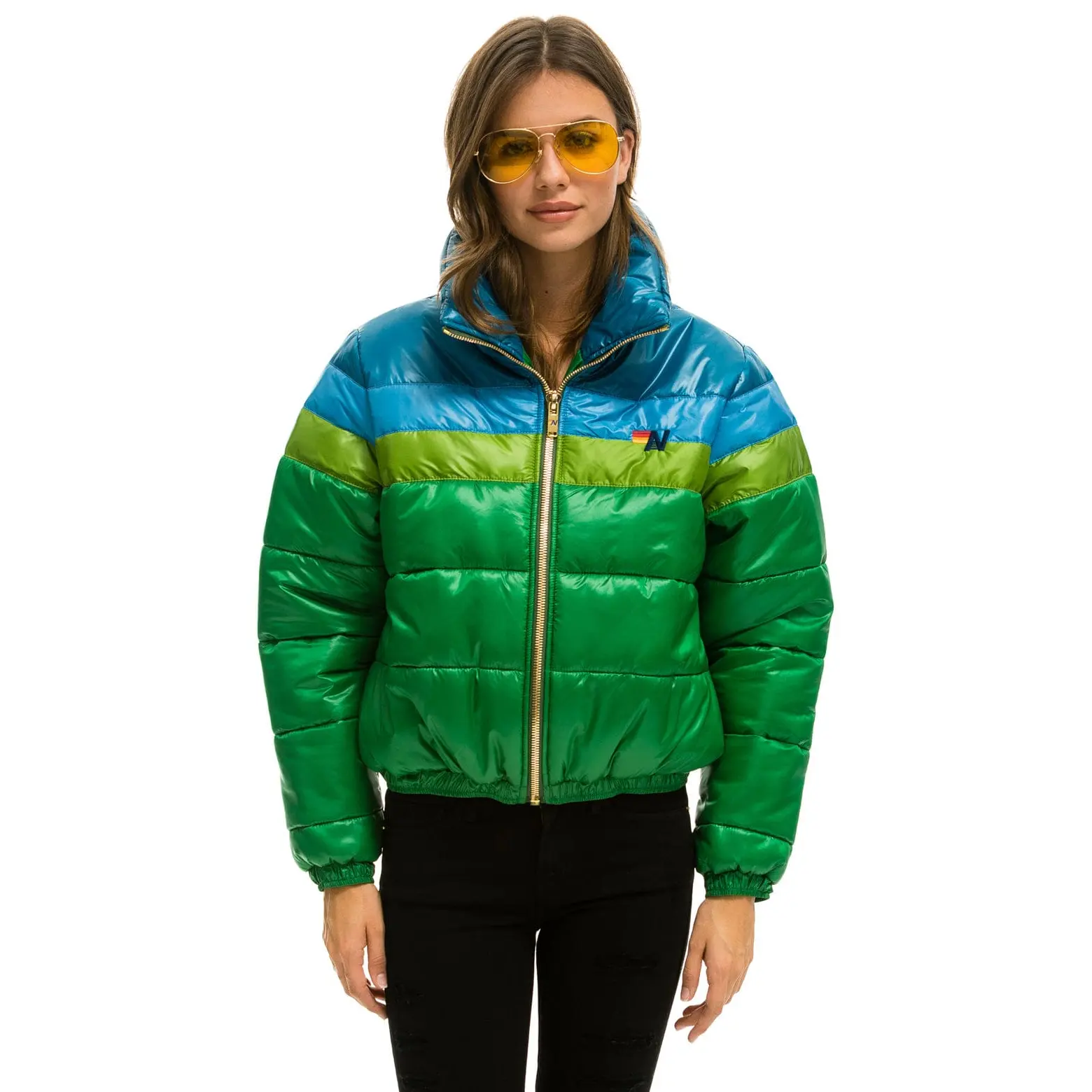 COLOR BLOCK LUXE APRES PUFFER JACKET - AMAZON GLOSSY