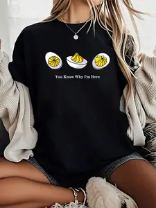 100% Cotton Unisex Funny Thanksgiving Dinner Tee Store - You Know Why I'm Here, Retro Thanksgiving Dinner Deviled Egg T-Shirt -Thanksgiving Family Turkey Pumpkin Pattern T-shirt