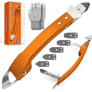 Caulking Tool Kit, 4 in 1 Caulk Remover Tool, Stainless Steel Caulk Tool for Kitchen Bathroom Window Sink Tile Joint, Orange