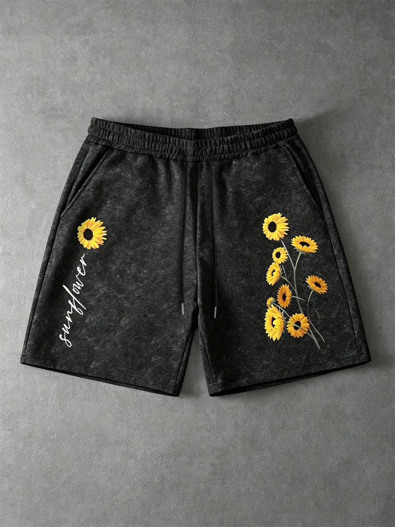 Men's Fashion Sunflower Pattern Shorts, Elastic Waist Fitness Beach Shorts, Casual Fitted Style, Comfortable and Stylish