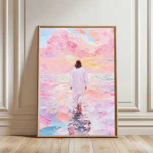 Jesus Walking on Water Art Poster Canvas Print, Framed/unframed Christian Minimalist Painting, Modern Home Decor for Dorms, Apartments, Living Room