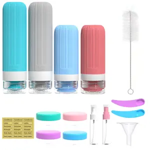 Dadamayar TSA Approved Silicone Travel Bottles Set Leakproof Refillable Squeeze Containers with Bag Funnel Labels for Toiletries Shampoo Lotion Sunscreen 3oz 2oz 60ml Spray Bottle Mini Cream Jars Cleaning Brush portable storage bag makeup tiktokshopspring