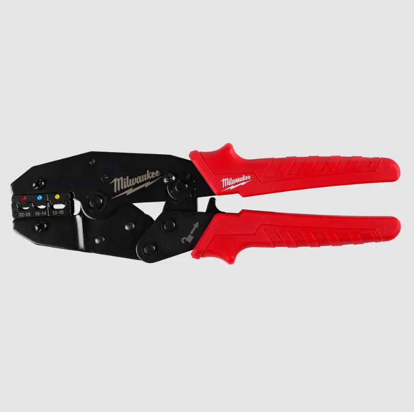 Milwaukee 48-22-3084 Ratcheting Insulated Terminals Crimper Pliers with Color-Coded Markings, High-Contrast Color-Coded Design, Complete Crimping Cycle, Increased Visibility, High Terminal Pull-Off Force, Insulated Wire Terminals, Secure Crimps