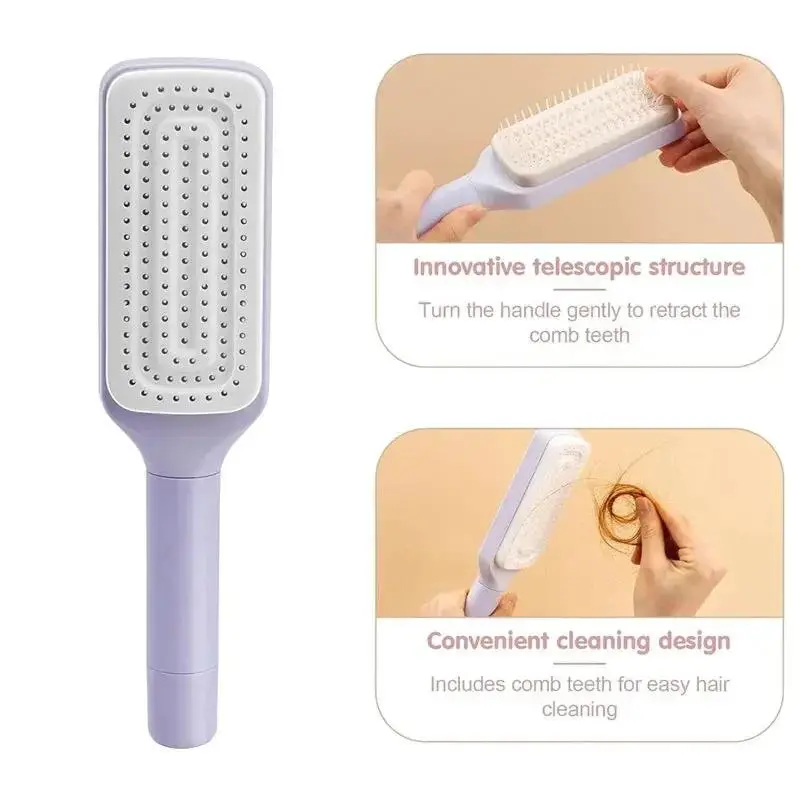 Self-Cleaning Retractable Hairbrush for Scalp Massage & Detangling